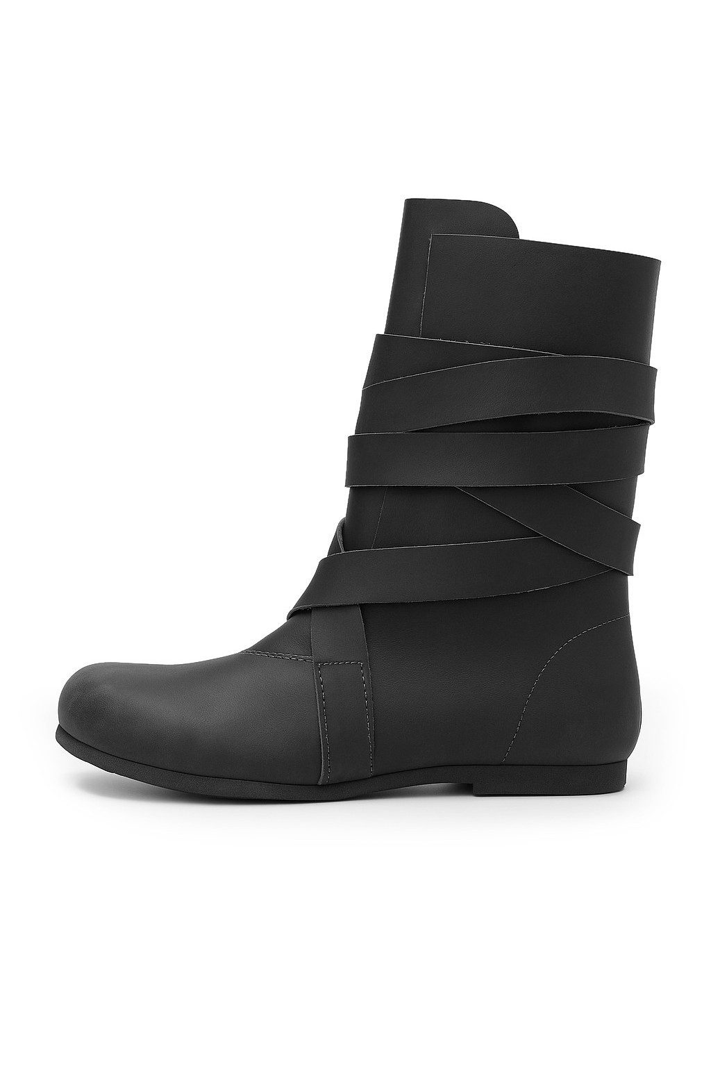 Leonardo Carbone Wikinger-Kostüm Stiefel "Floki" aus Nubukleder, umlaufende Riemen, asymmetrische Oberkante