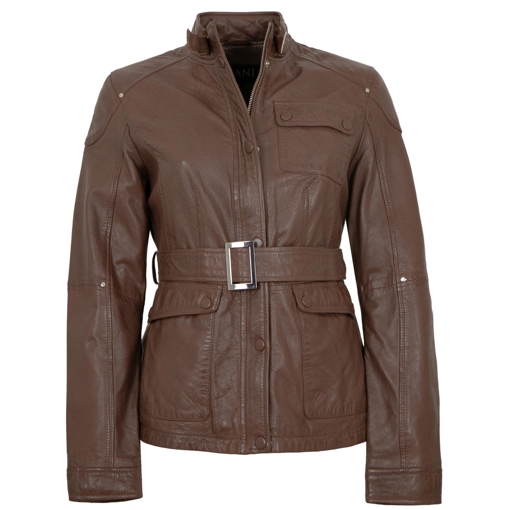 Jilani Lederjacke Dila Jilani - Damen Lederjacke Gürtel Lammnappa dunkelbraun