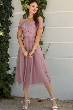 Modabout Abendkleid Damen Midikleid Sommerkleid mit Schulterfrei - NELB0553D8787GÜL (1-tlg)