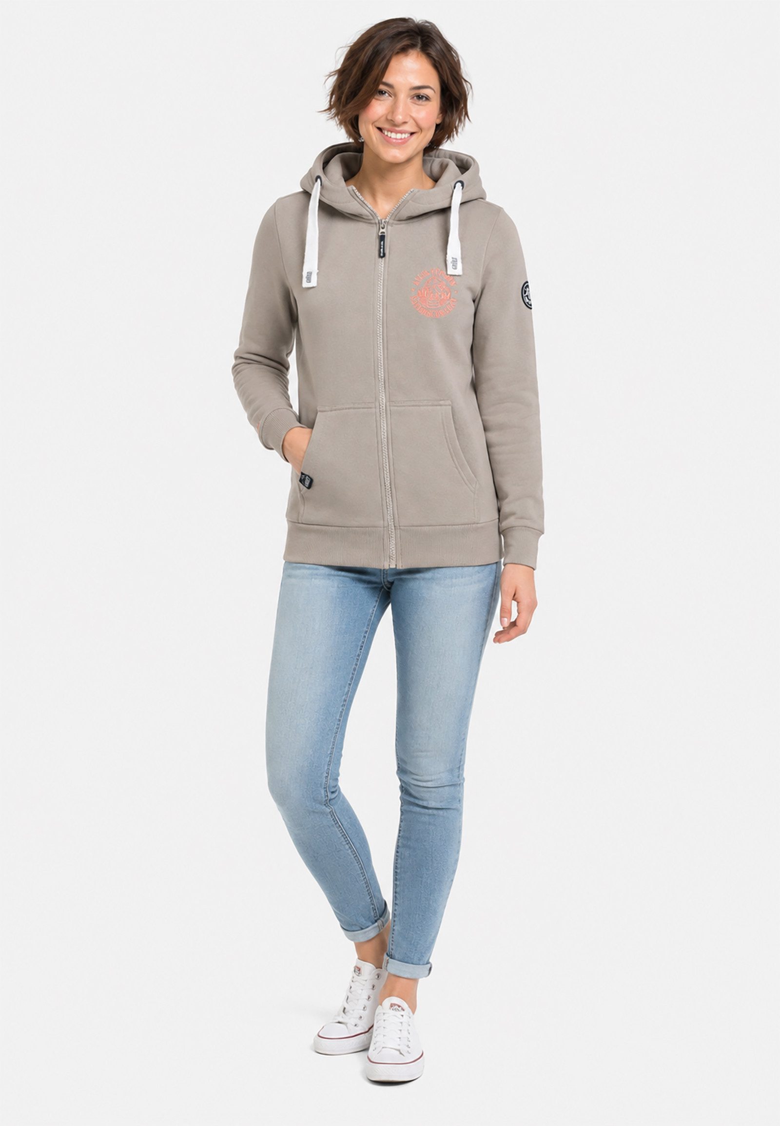 Hoodie Reißverschluss Stickerei Einschubtaschen Kapuze Rippbündchen