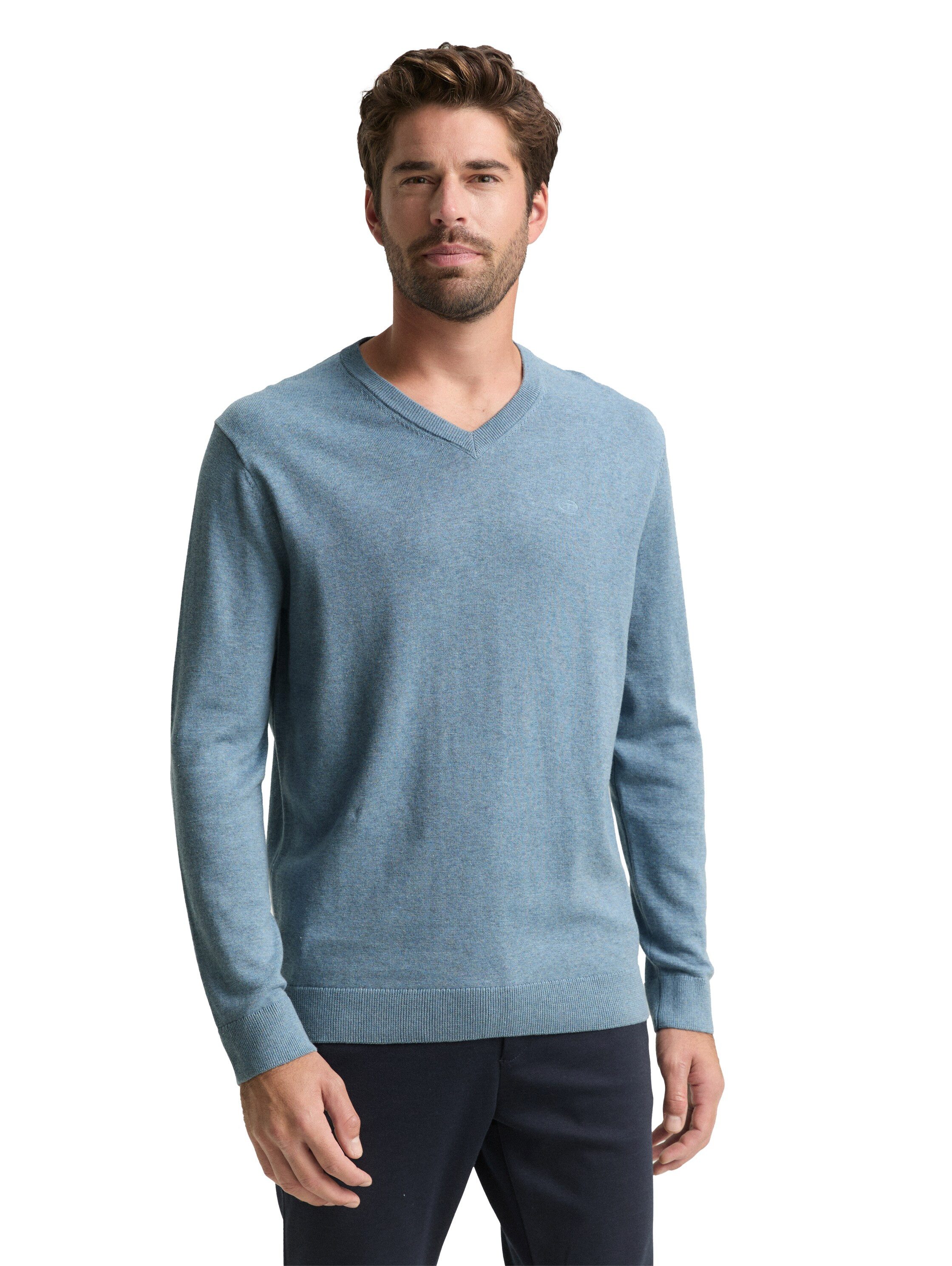 TOM TAILOR V-Ausschnitt-Pullover mit kleiner Logo-Stickerei günstig online kaufen