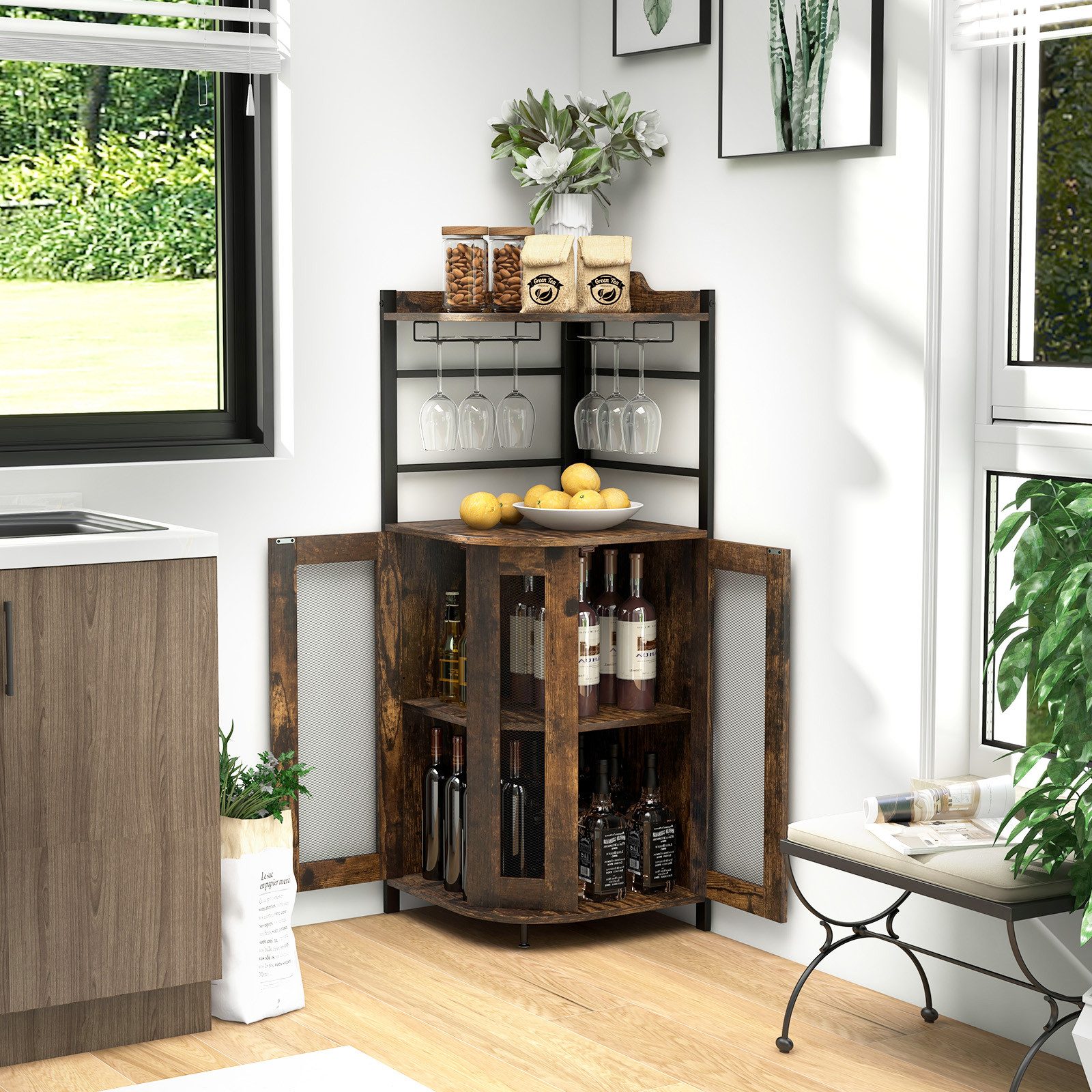 COSTWAY Weinschrank mit Türen & Glashalter, günstig online kaufen