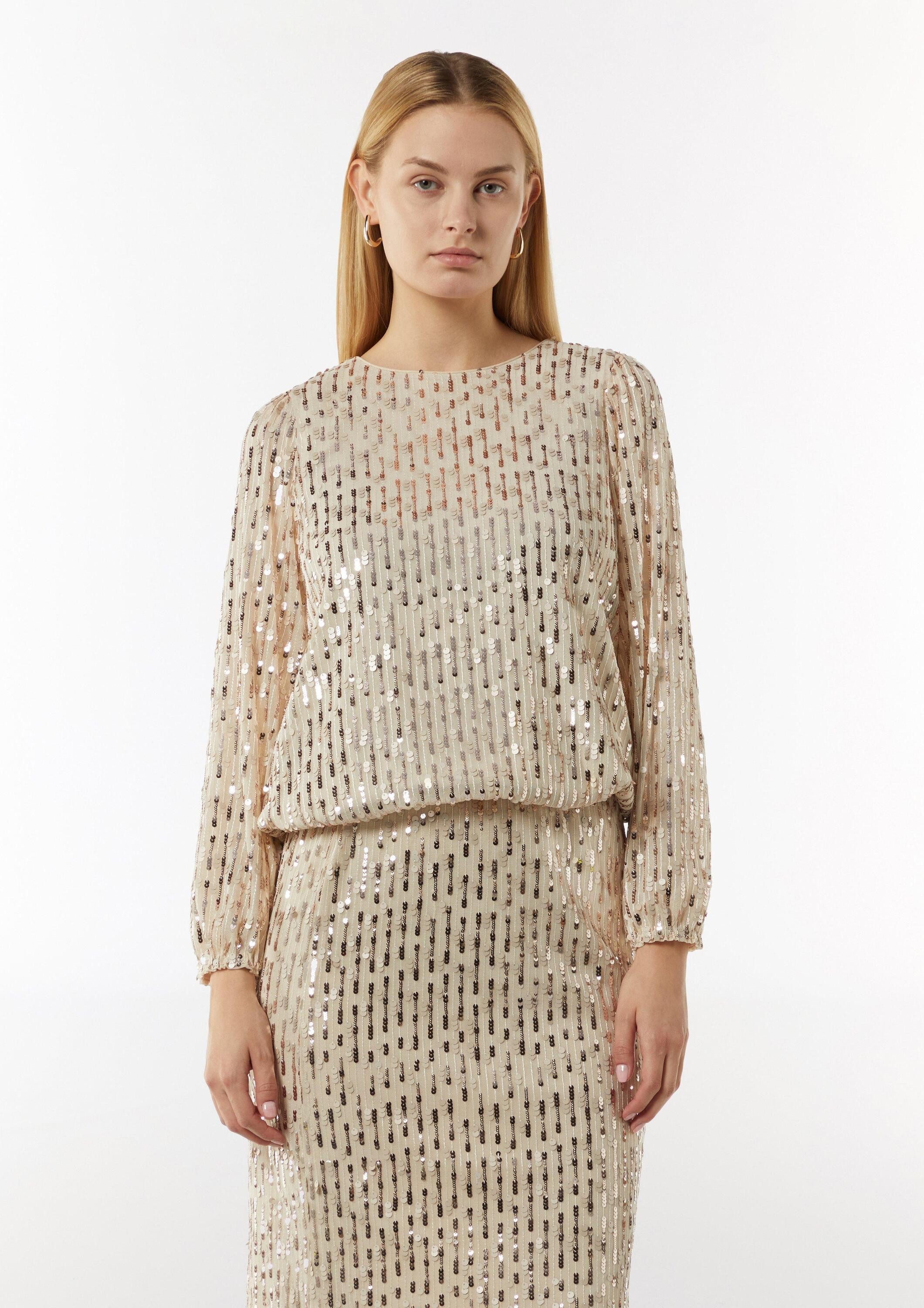 comma Langarmbluse Bluse Pailletten-Bluse mit Rundhalsausschnitt günstig online kaufen