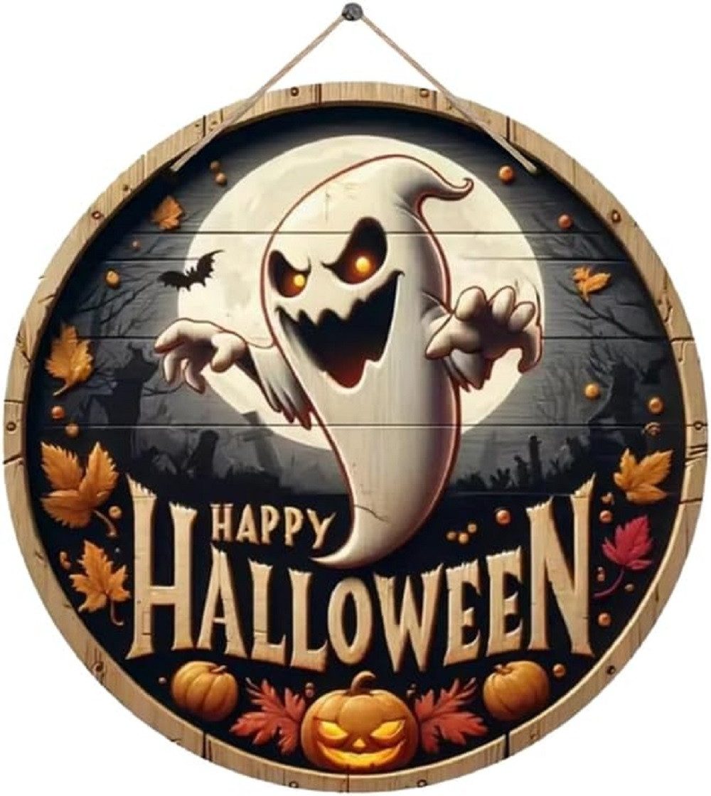 COFI 1453 Wanddekoobjekt Halloween Geist Türschild Deko aus Holz, Happy Hal günstig online kaufen