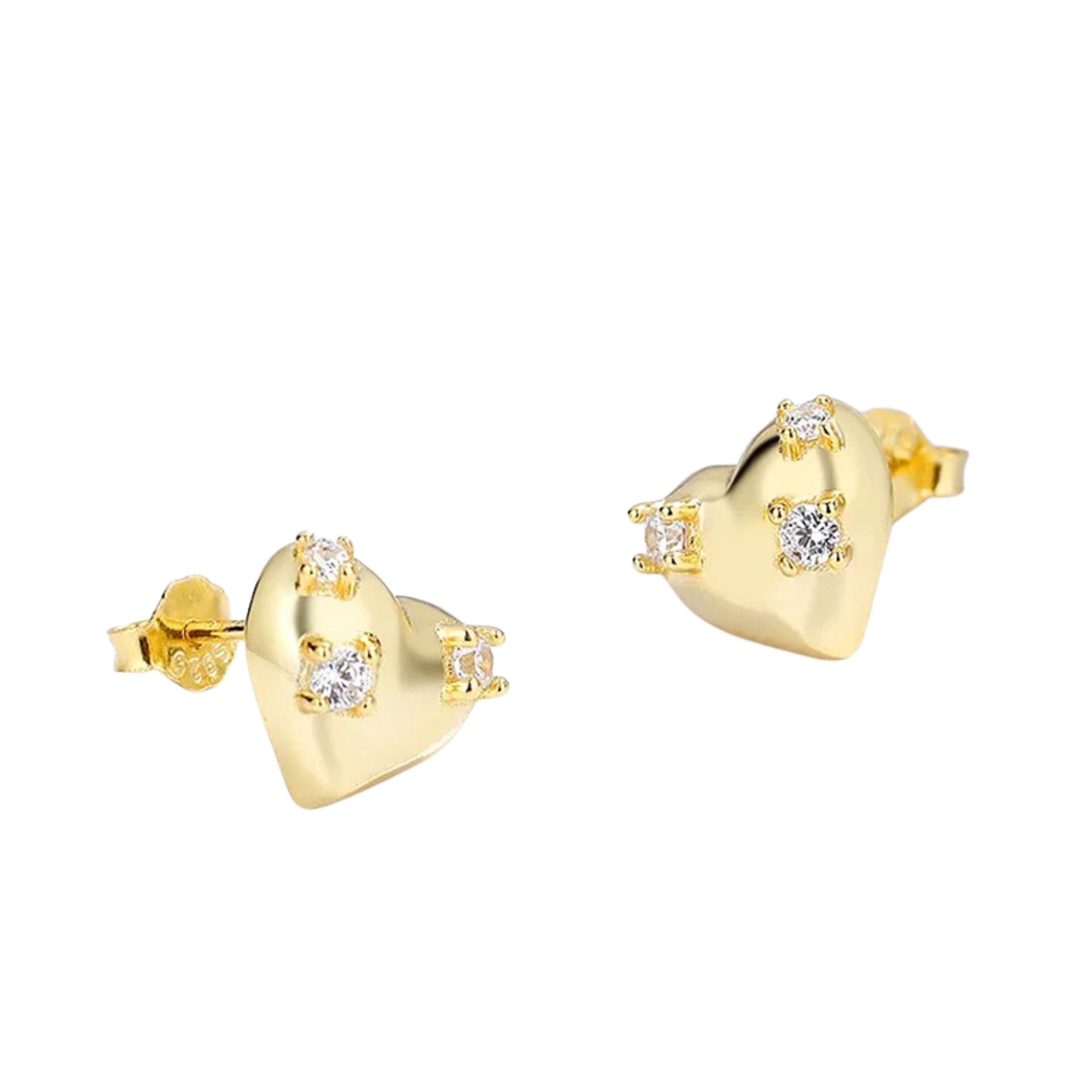Paar Ohrstecker Großes Herz Ohrstecker, 925er Silber, 18K Gold