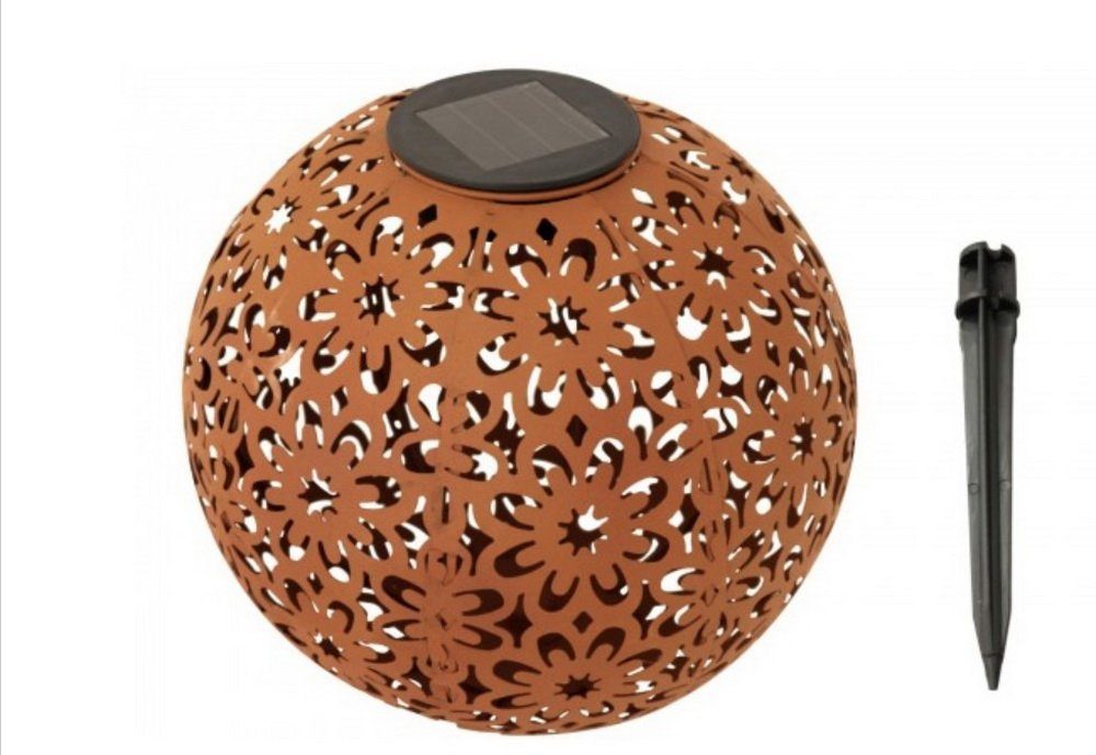 Kynast LED Solarleuchte Solar Kugel aus Metall in Rostoptik Ø 20 cm Dekoleuchte Gartenstecker, Warmweißes LED-Licht, mit Erdspieß