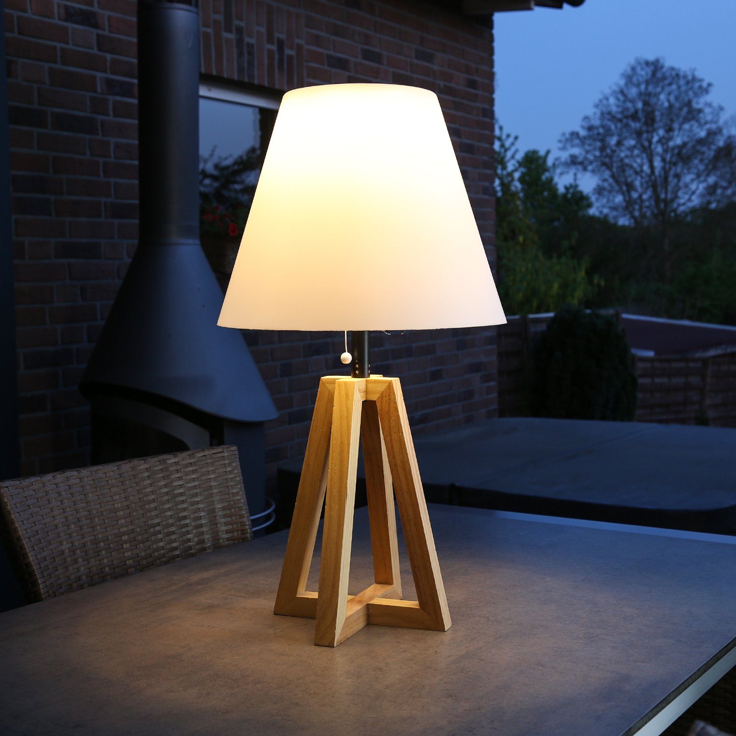 Tischleuchte MARELIDA mit Solar Holzfuß Dekoleuchte Außen-Tischleuchte LED LED Tischlampe