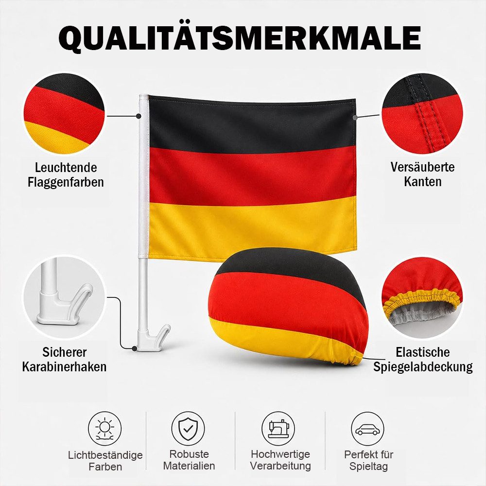 AFKSMILE Flagge 16 Stück Autoflagge Deutschland Set, Fensterfahnen, Auto-Dekoration (16-St), Fanset Fanartikel für Deutsche, Sportfans, Fußballturniere Events