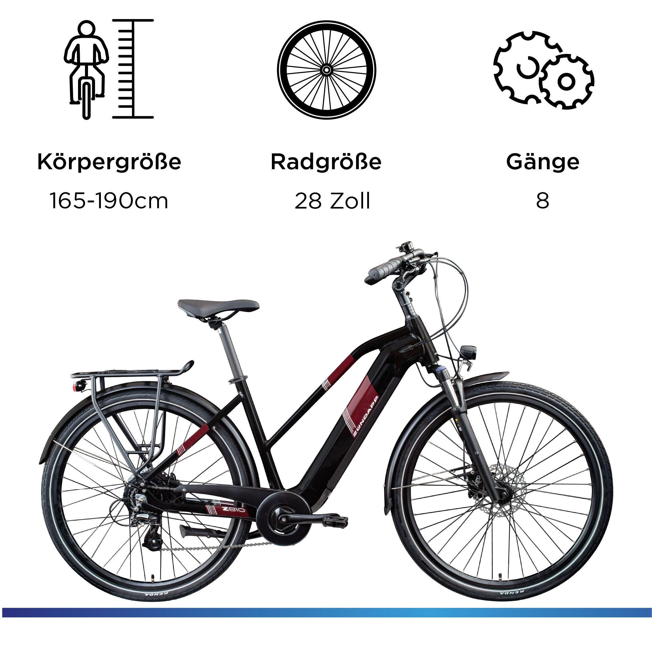 Zündapp E-Bike Trekkingrad Z810, 8 Gang Shimano Altus RD-M310 Schaltwerk, Kettenschaltung, Heckmotor, 550 Wh, Pedelec, Elektrofahrrad für Damen und Herren