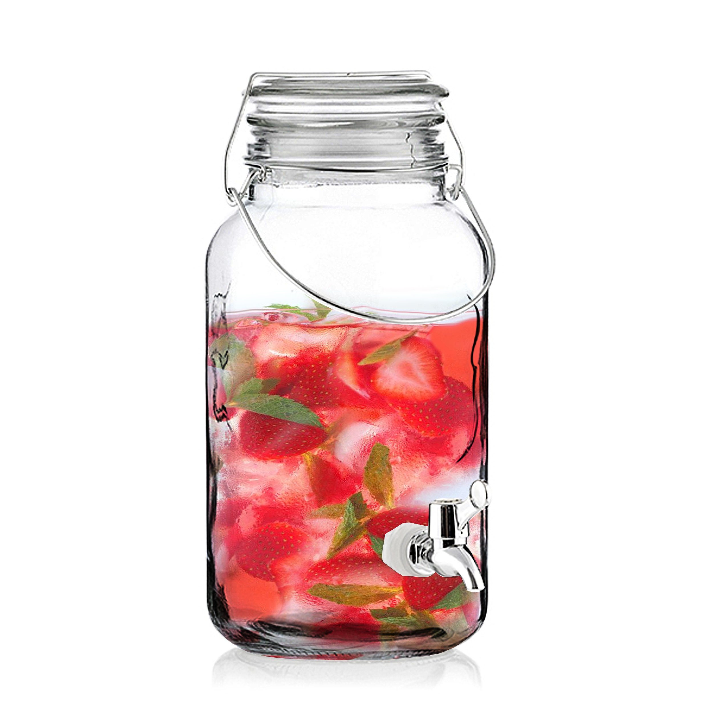 Oramics Getränkespender aus Glas mit Zapfhahn 4 Liter Wasserspender mit Metallbügelverschluss, im Retro Einmachglas Design für Bowle Cocktails Säfte oder Mixgetränke