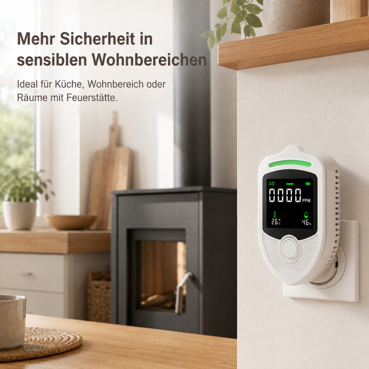 Tekoo Luftqualitätsmonitor 3-in-1 CO-Melder Kohlenmonoxid Messgerät LCD CO-Melder (3-in-1 Sensor (CO, Temperatur), präziser elektrochemischer Sensor)