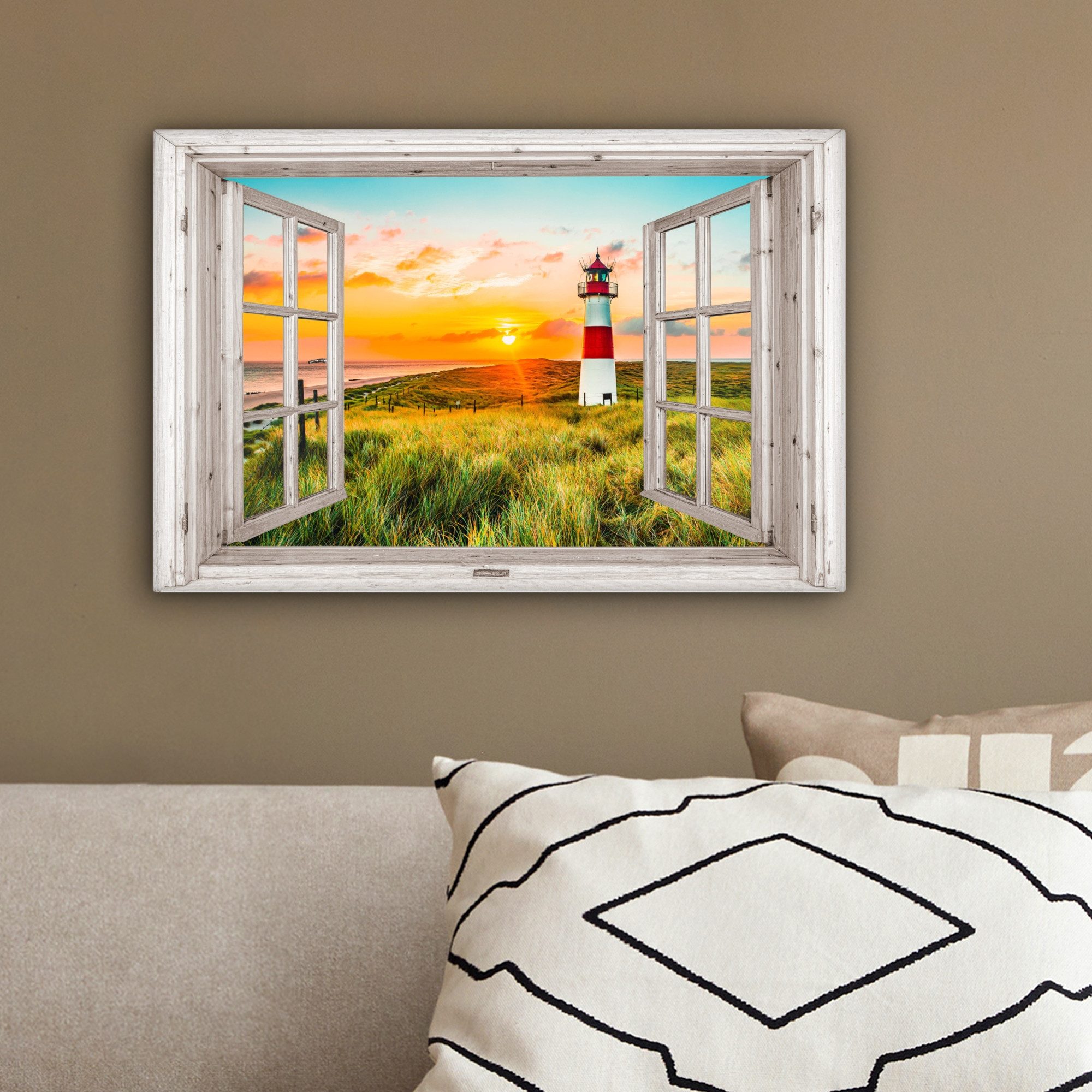 OneMillionCanvasses® Leinwandbild Ansichten - Leuchtturm - Landschaft - Natur - Ländlich - Strand, Fotodruck (1 St), Leinwand Bilder Klein, Wand Dekoration Aest – Bild 4 von 5