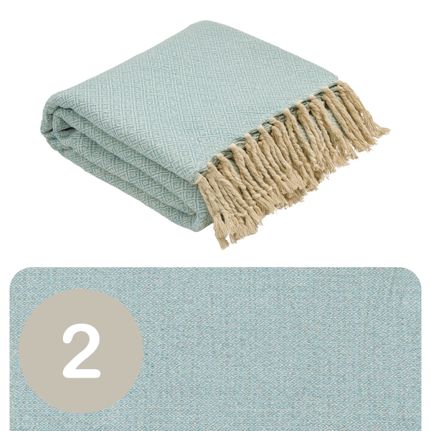 Marrakesch Orient & Mediterran Interior Tagesdecke 2er Set Calix Tagesdecke Decke Blau 125x150 aus Baumwolle, Boho Deko, Handarbeit