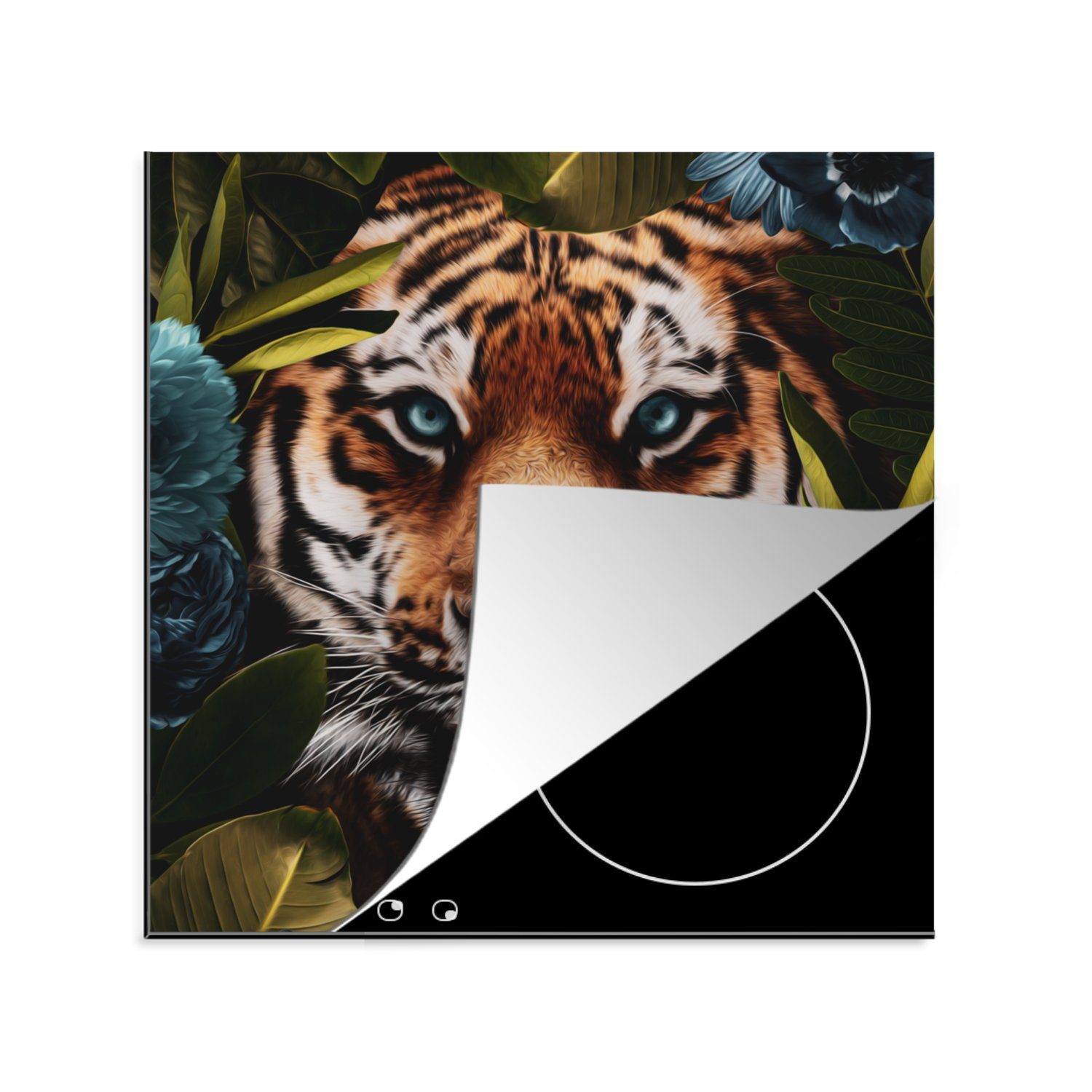 MuchoWow Herdblende-/Abdeckplatte Tiger für - Dschungel 78x78 (1 Blumen, Ceranfeldabdeckung, tlg), - Vinyl, küche cm, Arbeitsplatte