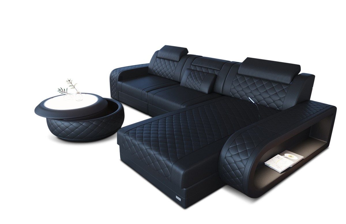 Sofa Dreams Ecksofa Berlin L Form Leder, Ecksofa, Ottomane, LED-Beleuchtung, Breite: 308cm, Zierkissen, 4-Sitzer, USB