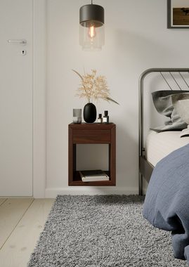 Woodek Design Nachttisch HUGO Schwebende Holz Nachtkonsole mit Griffloser Schublade (Ablagetisch aus brauner Birke, 1-St., Minimalistischer Nachtschrank), Kompakter Wandregal mit Stauraum