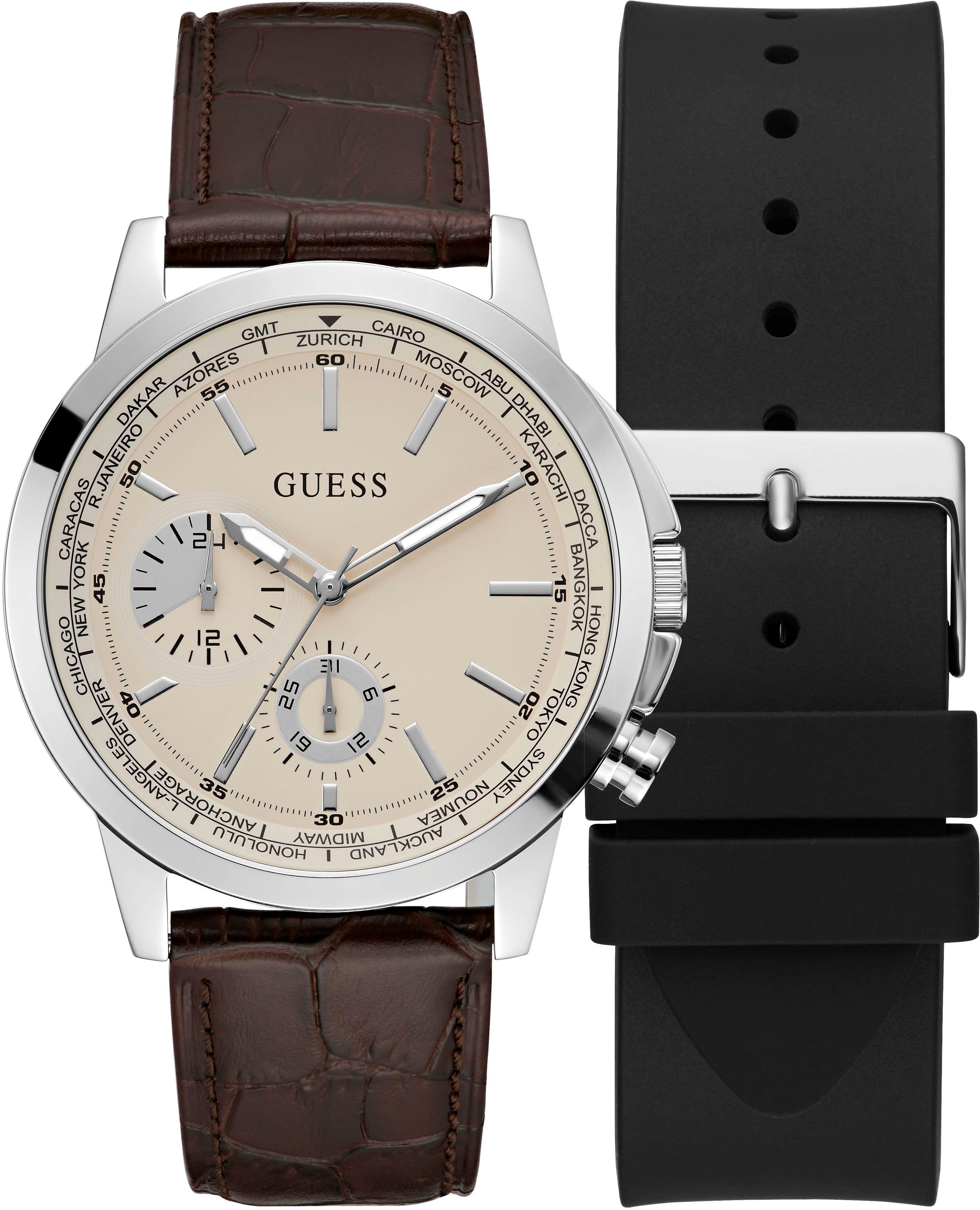 Guess Multifunktionsuhr SPEC, GW0664G1, (Set, 2-tlg., mit schwarzem Silikonwechselband), Armbanduhr, Quarzuhr, Herrenuhr