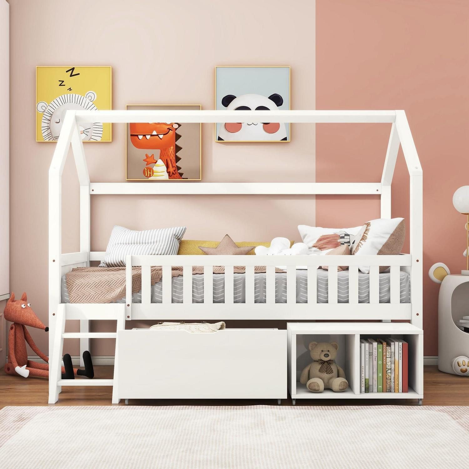 LuxusKollektion Hausbett Kinderbett Halbhohes Bett 90x200