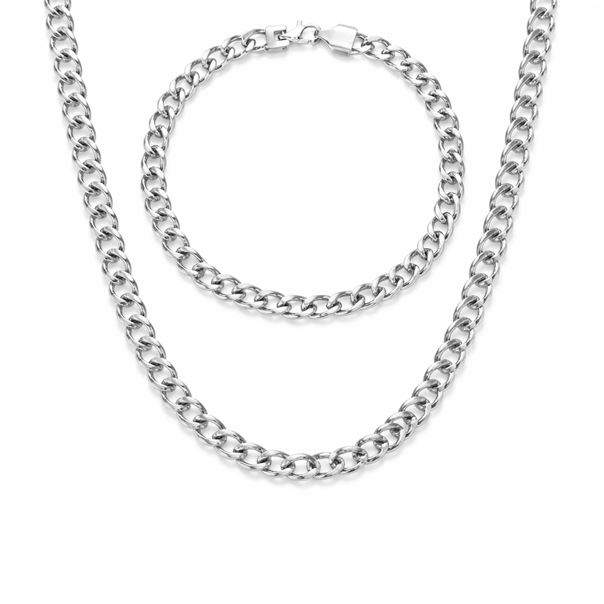 Kim Johanson Schmuckset Panzerketten Schmuckset Silber, Cuban Chain Halskette & Armband aus Edelstahl
