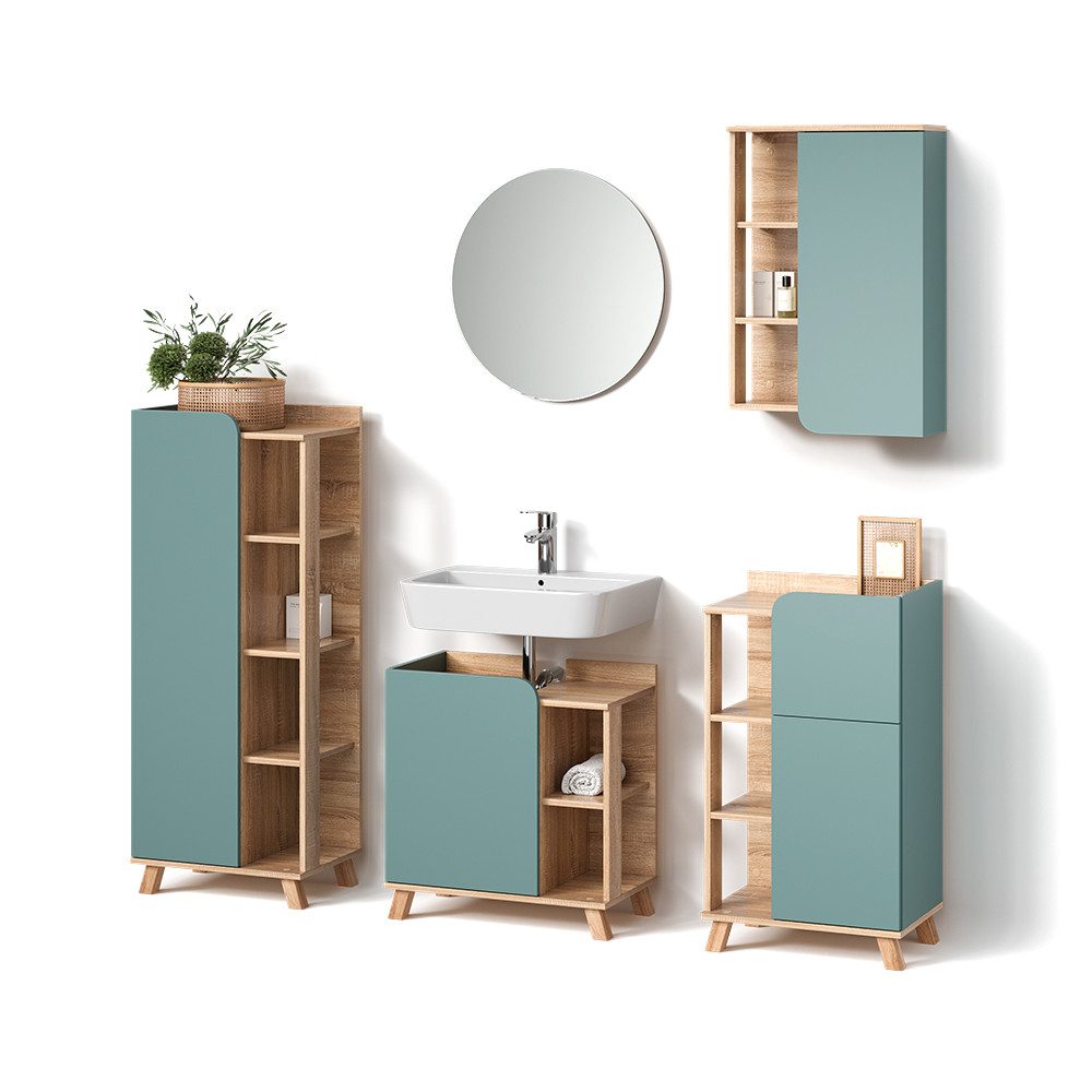 Livinity® Badmöbel-Set Marano, Blau-Grau, 5-teilig, (5-St)