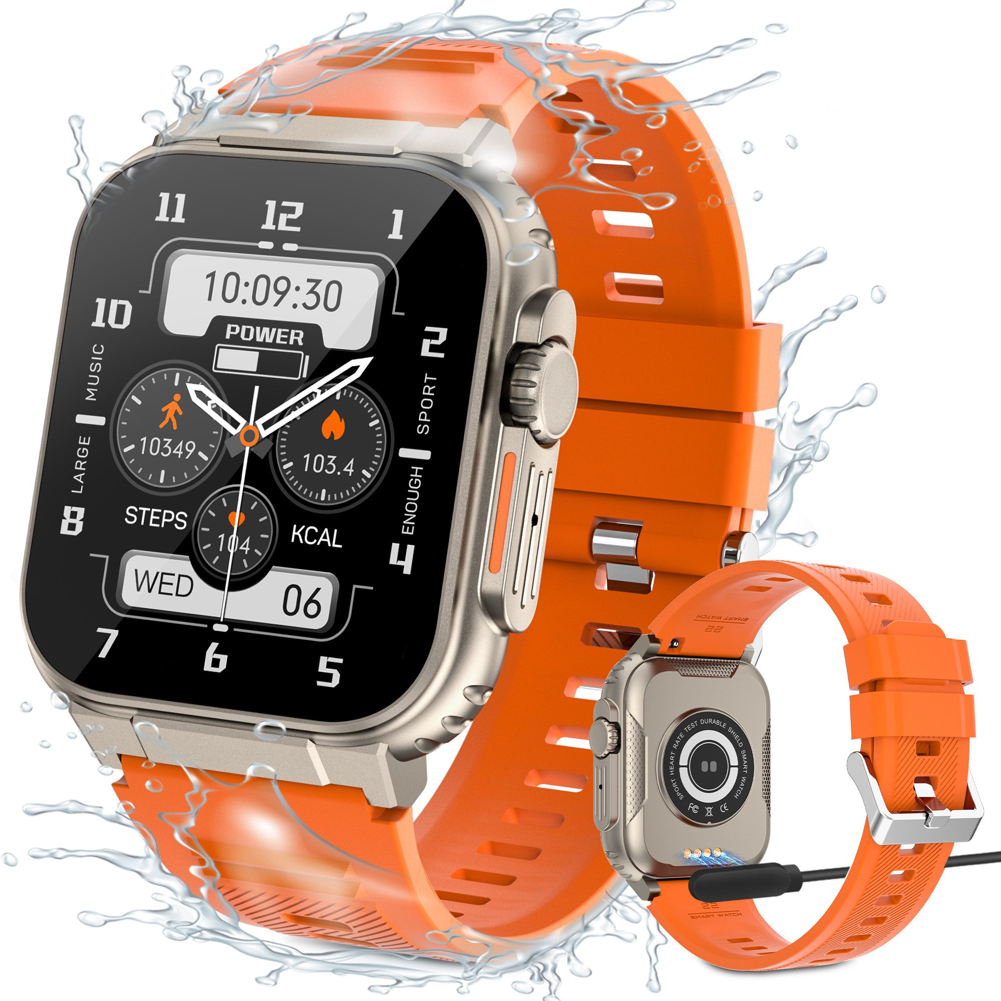 BEKOMIYA Smartwatch,Fitness Tracker uhr für Damen Herren mit Telefonfunktion Smartwatch (5 cm/1,96" extra großem HD-Touchscreen Zoll) 600mAh Großbatterie,IP68 Wasserdicht Fitness Uhr, Fitness Tracker mit Schrittzähler,Aktivitätstracker Schlafüberwachung, 123 Sportmodi Outdoor Sportuhr,Aufnahmefunktion,Schlaftracking