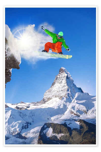 Posterlounge Poster Editors Choice, Snowboarder vor Matterhorn, Fotografie