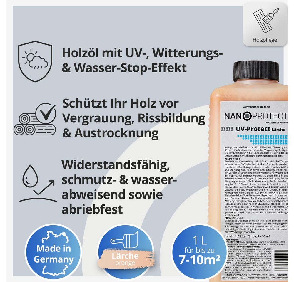 Thumbnail - Nanoprotect Holzöl UV-Protect Lärche - 1 Liter - Witterungsschutz