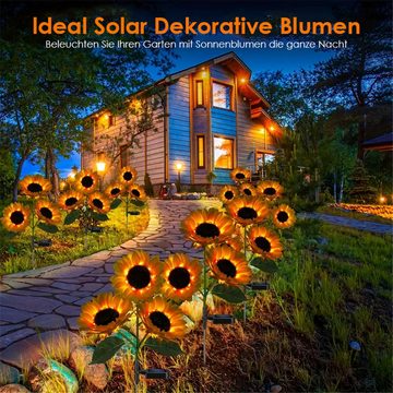 Bifurcation LED Außen-Stehlampe 2 Stück 3 LED-Sonnenblumen-Solarlichtstreifen für den Außenbereich, Geeignet für Innenhöfe, Rasenflächen, Gartenwege usw.