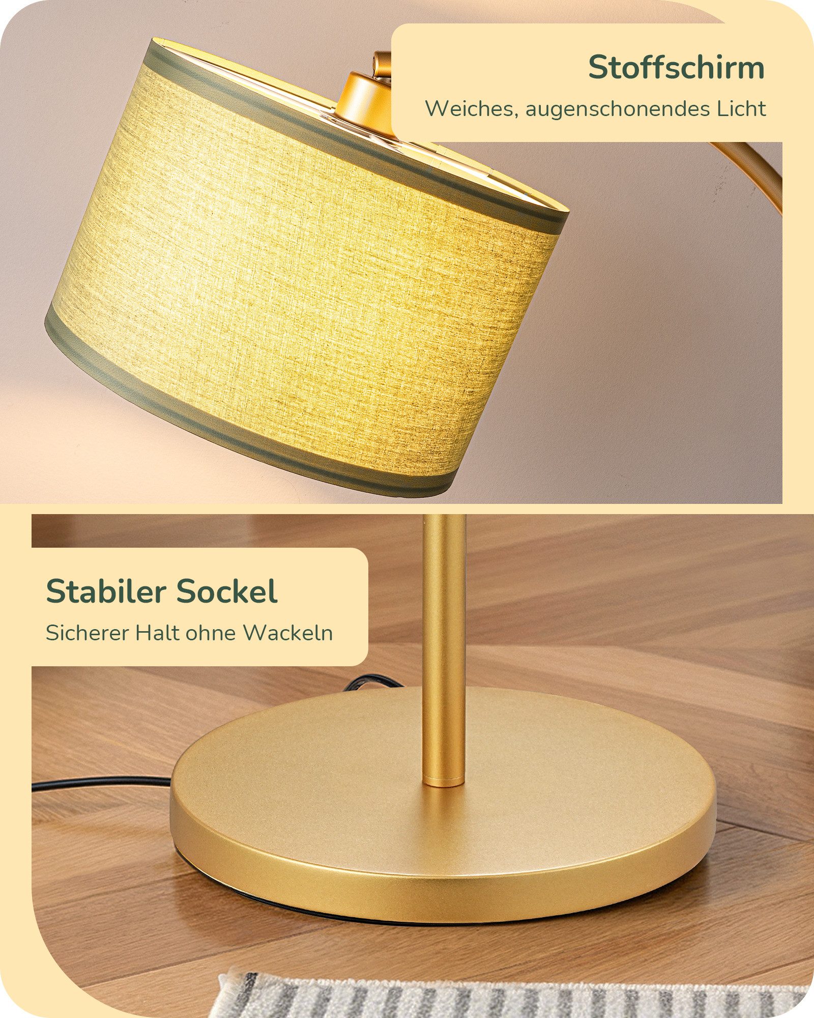 EDISHINE Stehlampe Wohnzimmer, mit E27 LED-Glühbirne, warmweiß, 161cm Bogenlampe mit Leinen-Lampenschirm