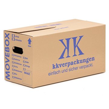 KK Verpackungen Aufbewahrungsbox (Komplett-Set, 25 Umzugskartons zweiwellig + 1 kg Packseide + 1 Rolle 0,5 x 5 m Luftpolsterfolie + 1 Rolle 50 x 66 lfm Klebeband Braun)