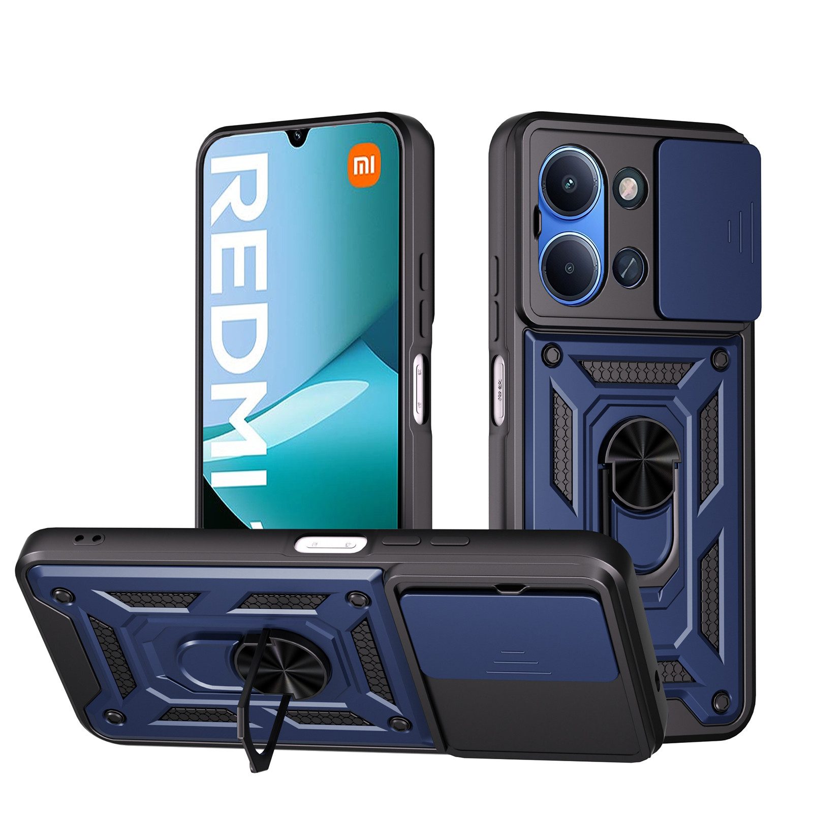 betterfon Handyhülle Panzerhülle für Xiaomi Redmi 15C mit Kameraschutz & Ringhalter, Outdoorhülle mit Smartstand und Silikonkern