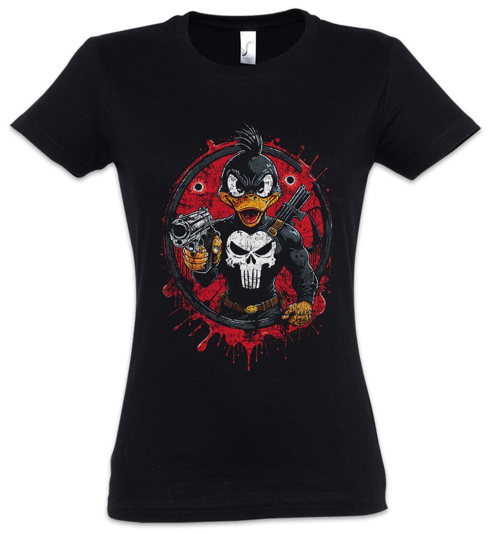 Urban Backwoods Print-Shirt Vigilante Duck Damen T-Shirt Skull Logo Toon Cartoon Comic Daffy (1-tlg) Punisher Symbol Zeichen Bunny