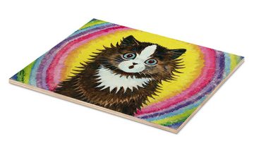 Posterlounge Holzbild Louis Wain, Katze in einem Regenbogen, Malerei