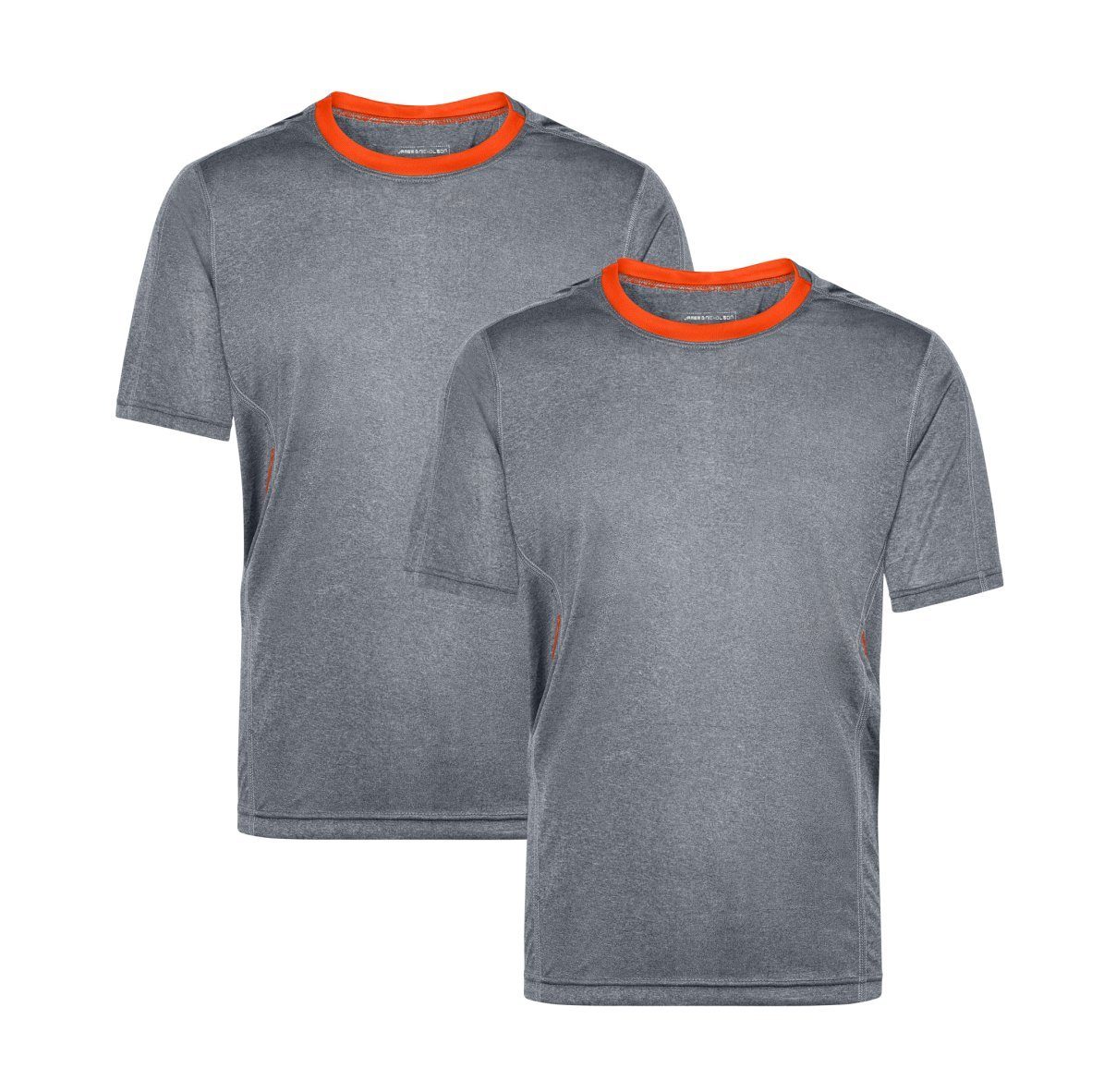 James & Nicholson Laufshirt Doppelpack Herren Kurzarm Laufshirt Running T-Shirt JN472 (Doppelpack, 2er-Pack) Atmungsaktiv und Feuchtigkeitsregulierend grey-melange/grenadine
