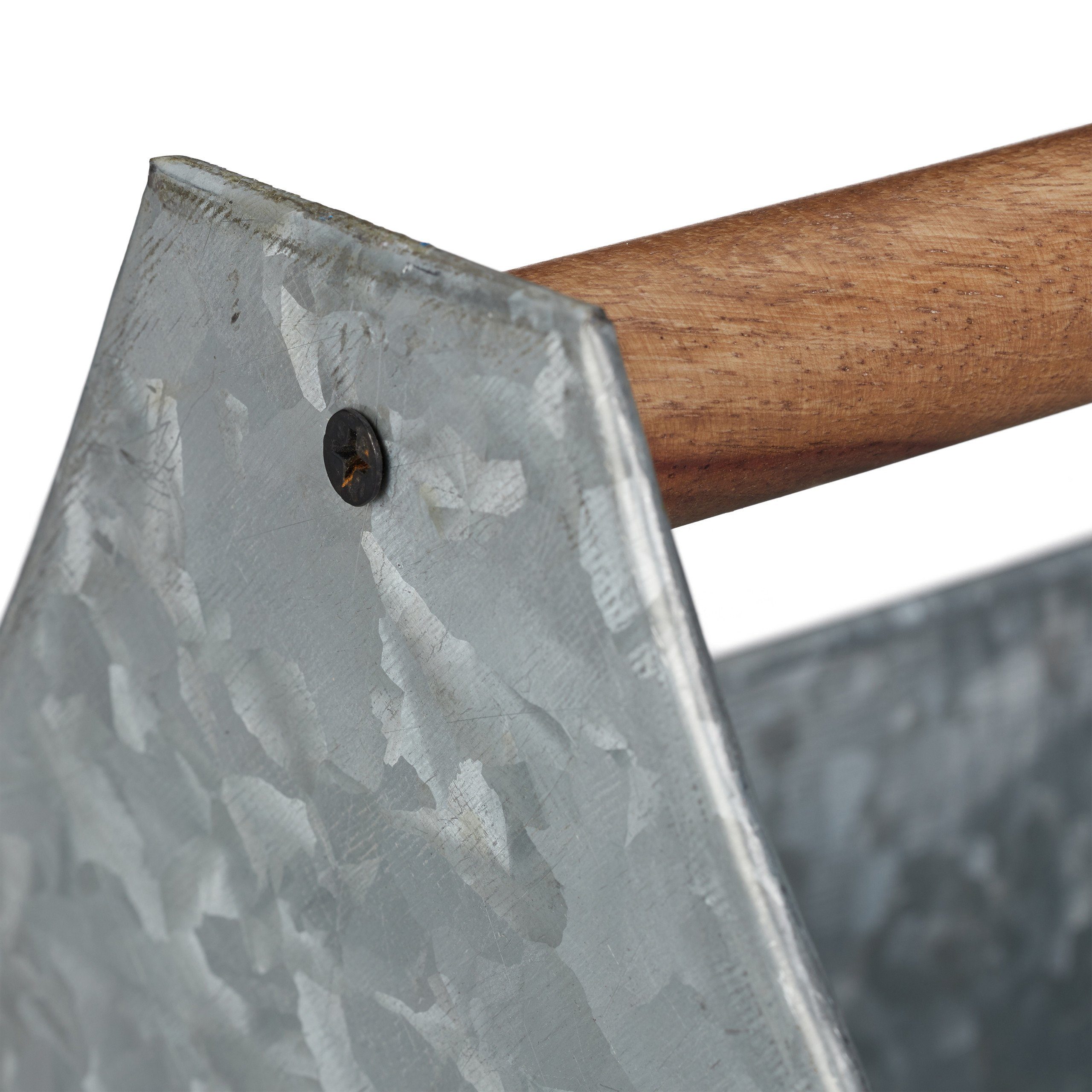 relaxdays Blumenkasten mit Holzgriff, silber