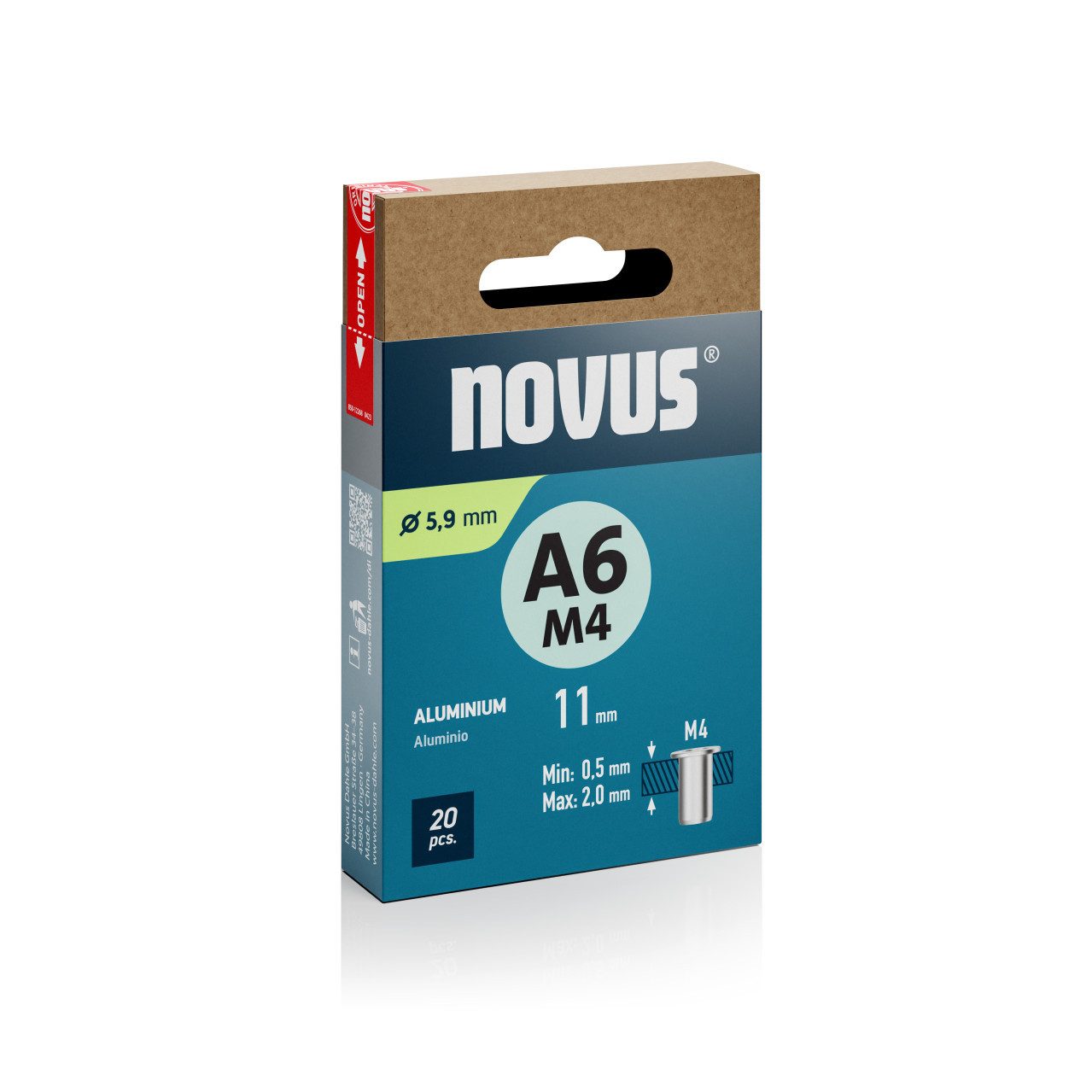 NOVUS Blindnietzange Novus Blindnietmuttern Typ M4 x 11 mm Aluminium