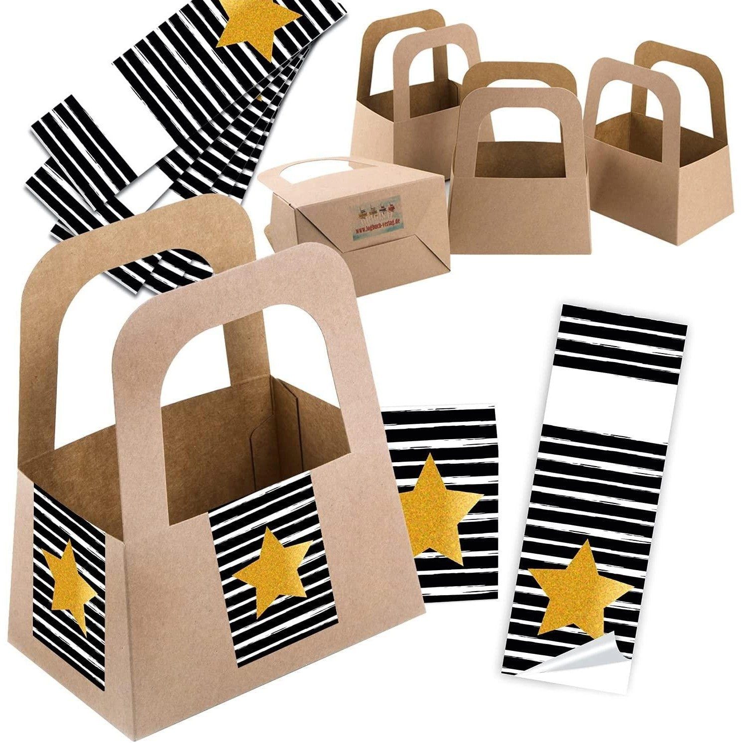 Logbuch-Verlag Geschenkbox 5 Henkelkörbe braun 14,5 x 17,5 x 10 cm mit 10 Banderolen Stern