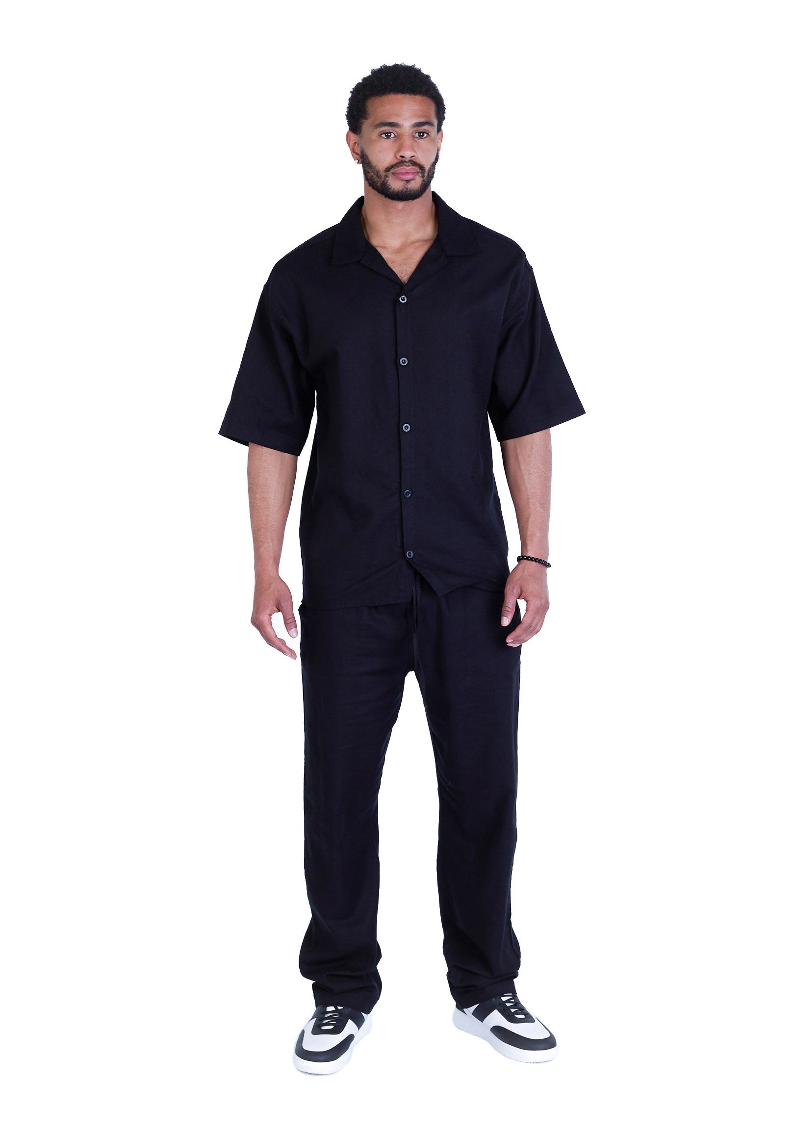 Denim Distriqt Freizeitanzug Lässiger Sommer 2 Teiler in Leinenoptik Schwar günstig online kaufen