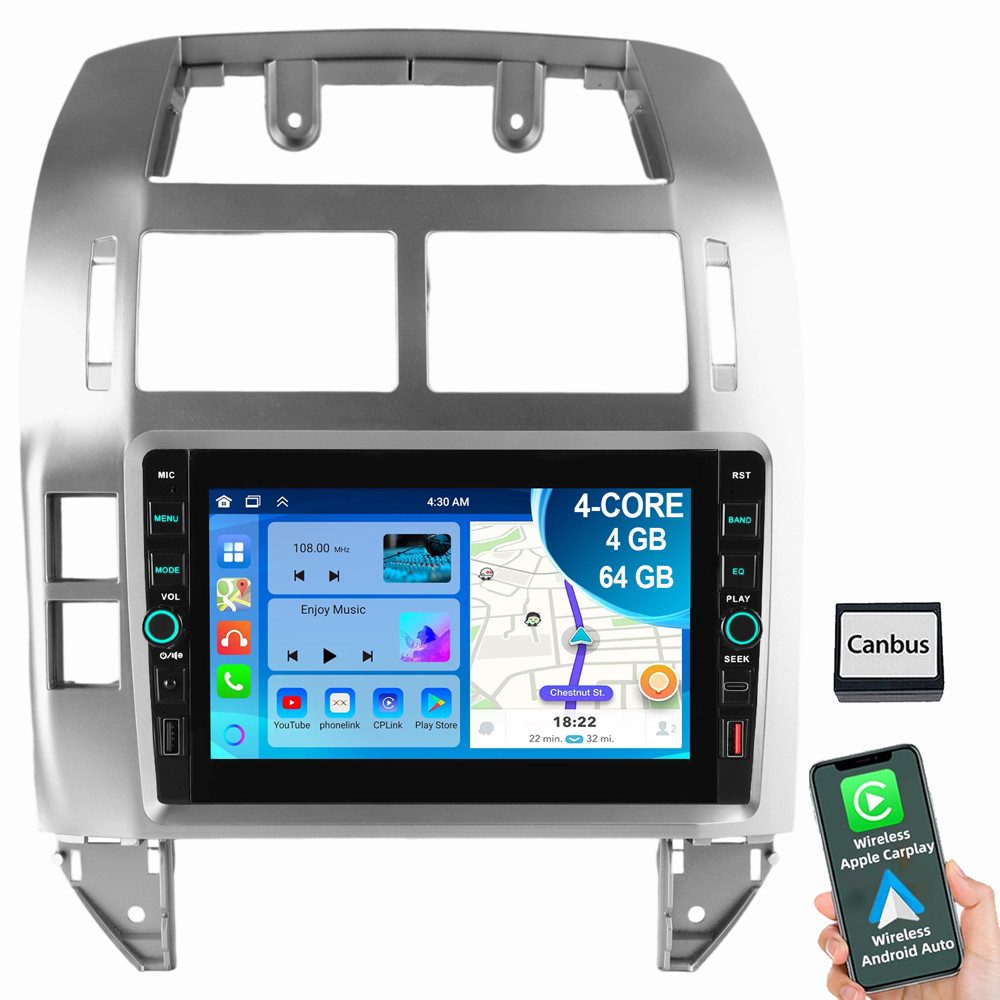 ESSGOO Für VW Polo 9N 2001-2009 CarPlay Android 15 Navi RDS Autoradio (RDS, Digitalradio (DAB), FM, AM, Carplay Android Auto Bluetooth EQ USB Navi WIFI)