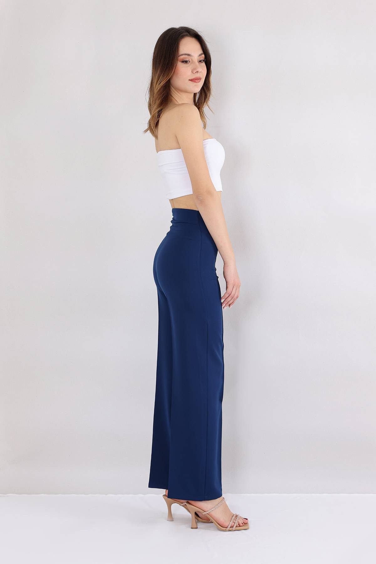 fashionshowcase Bootcuthose Damen Hose Hochtailliert Krepphose - Elegante Büro- und Freizeithose seitlicher Reißverschluss, Hohe Taille