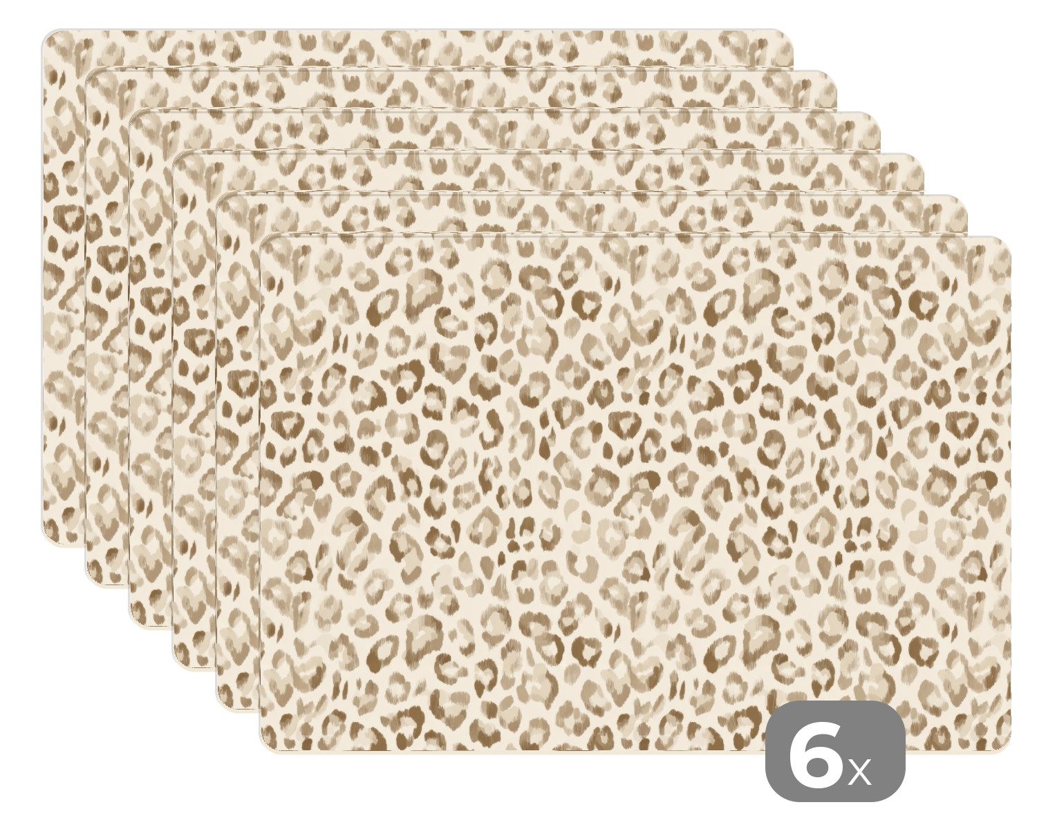 MuchoWow Platzset Leopard - Klassisch - Beige, (6-St), Platzsets, Tischset, Abwaschbar, Tischsets, Platzdeckchen