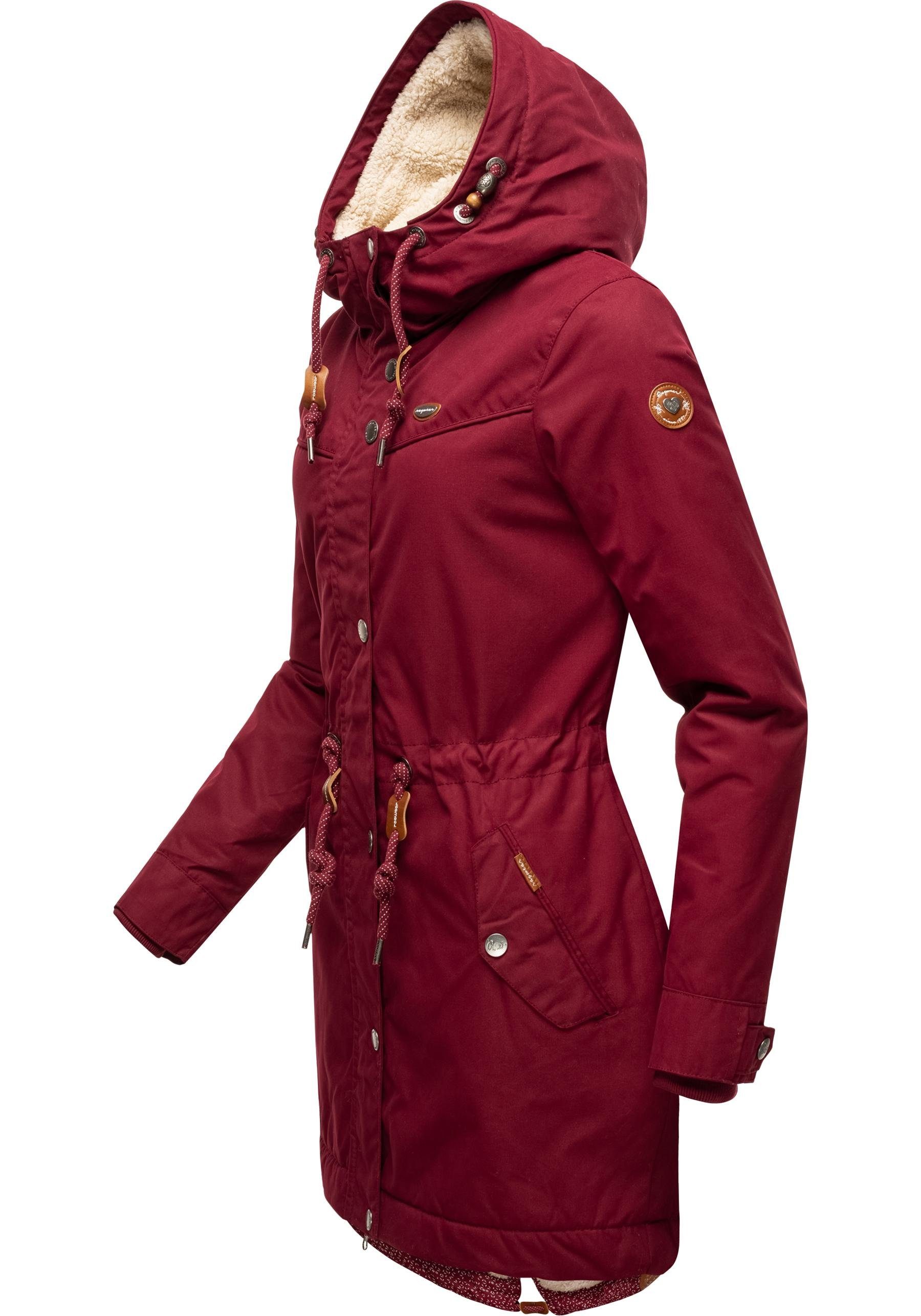 Winterjacke Parka Kurzmantel mit weinrot Damen stylischer YM-Canny Ragwear Kapuze