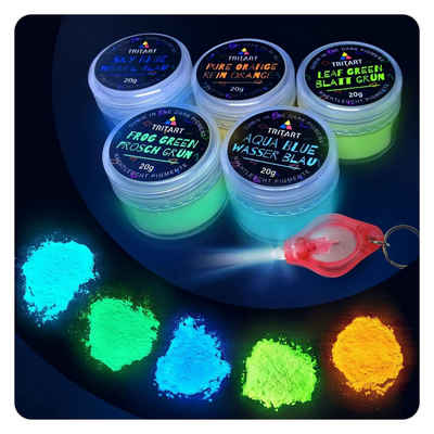 Tritart Bastelfarbe Nachtleuchtendes Pulver - 100g fluoreszierende Pigmente, Fluoreszierendes Pulver - 5 x 20g Nachtleuchtende Pigmente