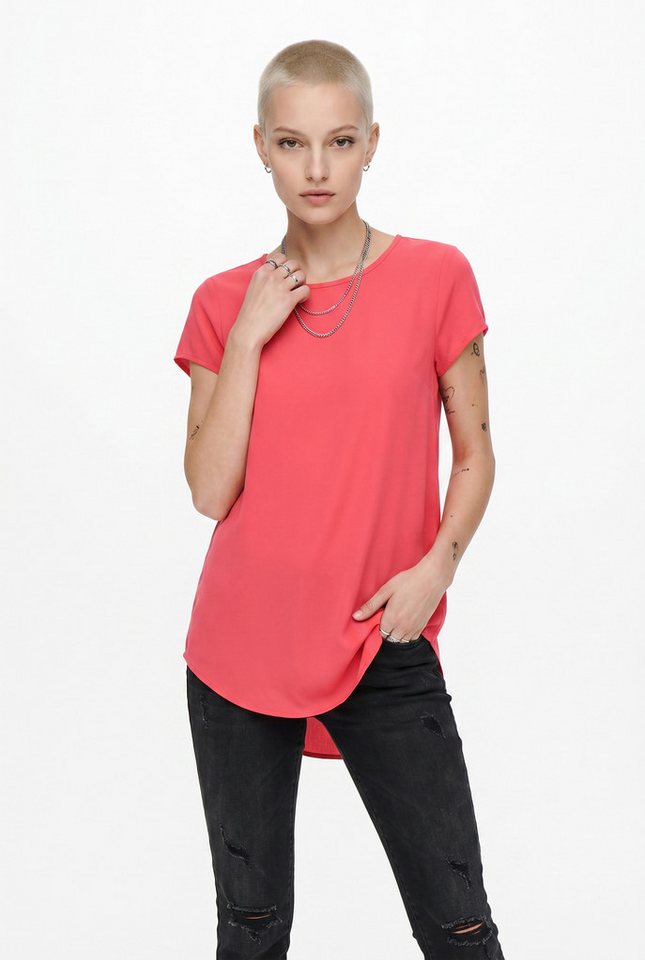 Vero Moda Blusenshirt VMBELLA SS TOP WVN GA NOOS Viskosemischung, abgerundeter Saum