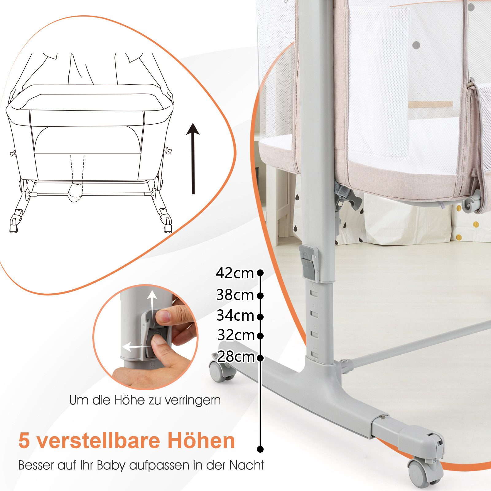 COSTWAY Beistellbett, 3 in 1 Babybett, günstig online kaufen