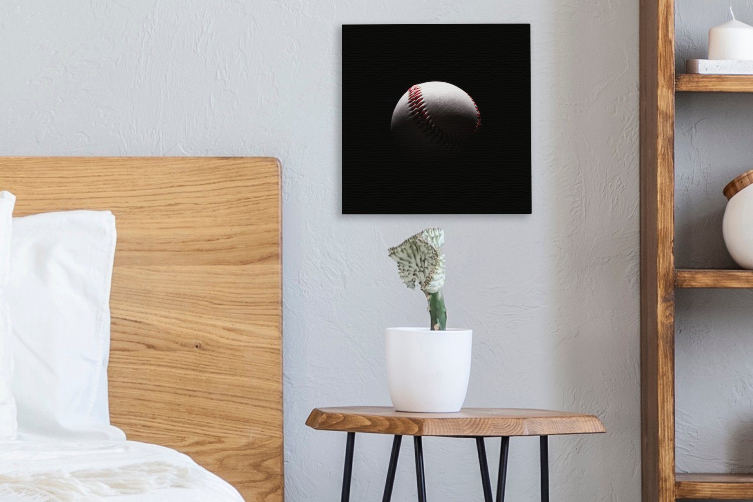 OneMillionCanvasses® Leinwandbild Ein Baseball auf Leinwand schwarzem Schlafzimmer St), Bilder für Wohnzimmer (1 Hintergrund