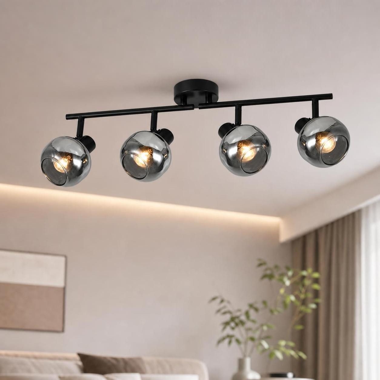ZMH Deckenleuchte Wohnzimmer 350° Drehbar Rauchgrau Glas Retro Flurlampe für Küche, Vertikale Drehung: 90 Grad, ohne Leuchtmittel