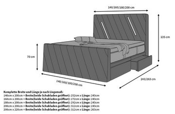 Sofa Dreams Boxspringbett Toulon - Microfaser, mit Topper, LED-Beleuchtung, USB-Anschlüsse