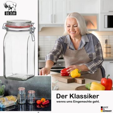 BigDean Einmachglas 6x Vorratsgläser 1,1L Deckel & Bügelverschluss Made in Germany, Glas, (6-tlg)