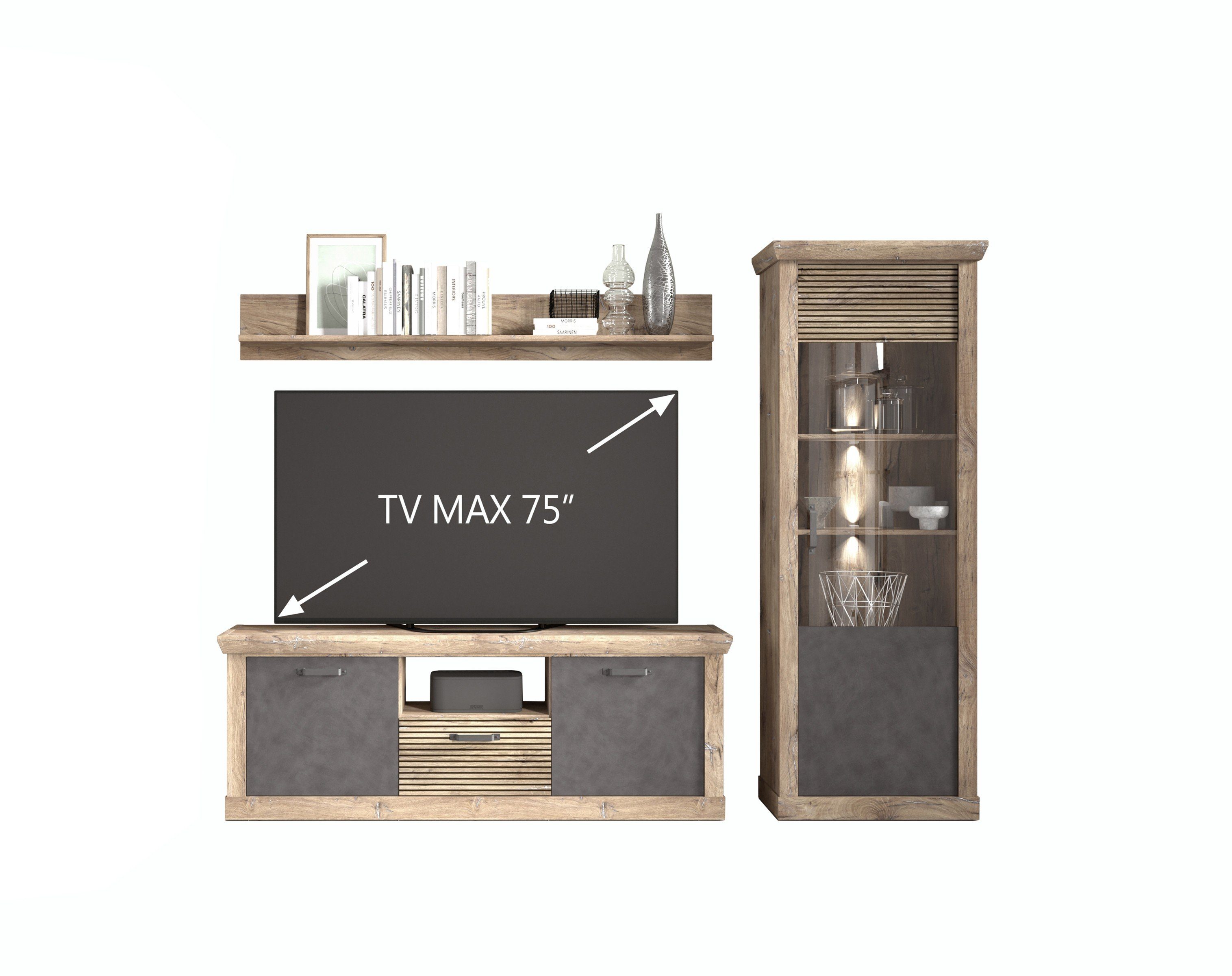 Forestdream Wohnwand 273 x 205,5 x 40 cm (B/H/T), (BxHxT: 273x205,5x40 cm)